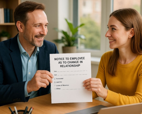 California notice to employee as to change in relationship - Requirements, legal steps, penalties and sample notice